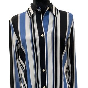 NEW YORK & Co. City Stretch Shirt Long Sleeve, Stripes White, Blue, Black,Size M